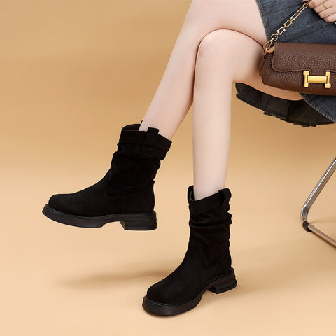 Women's Suede Retro Fashion Versatile Breathable Thick-Soled Short Boots