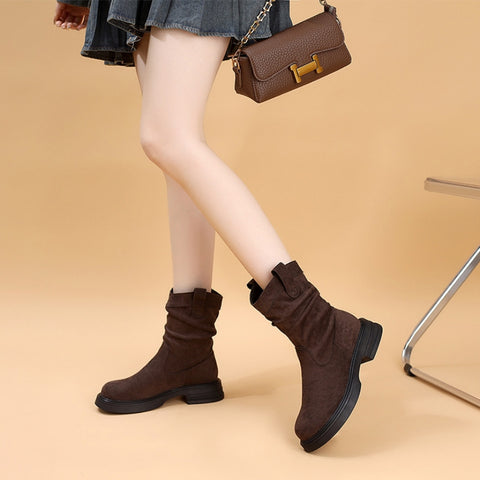 Women's Suede Retro Fashion Versatile Breathable Thick-Soled Short Boots