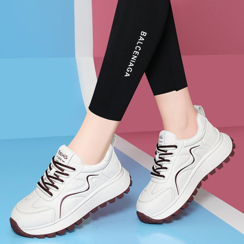 Women's Genuine Leather Casual Versatile Thick Sole Non-Slip Sneakers