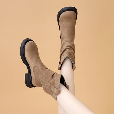 Women's Suede Retro Fashion Versatile Breathable Thick-Soled Short Boots