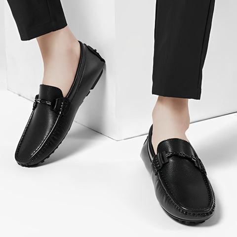 Men's Leather British Casual Fashion Metal Buckle Breathable Loafers