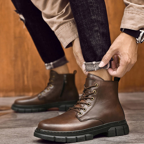 Men's All-Match Cowhide High-Top Large-Size Boots