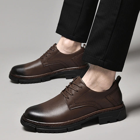 Men's Top Layer Cowhide Versatile Comfortable Thick-Soled Oxfords