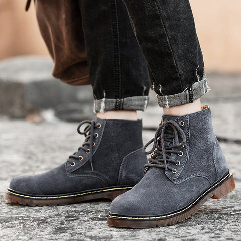 Men's Leather Outdoor Retro Casual Height-Enhancing Large Size Boots
