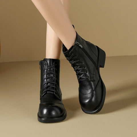 Women's Cowhide British Versatile Thick-Soled Height-Enhancing Boots