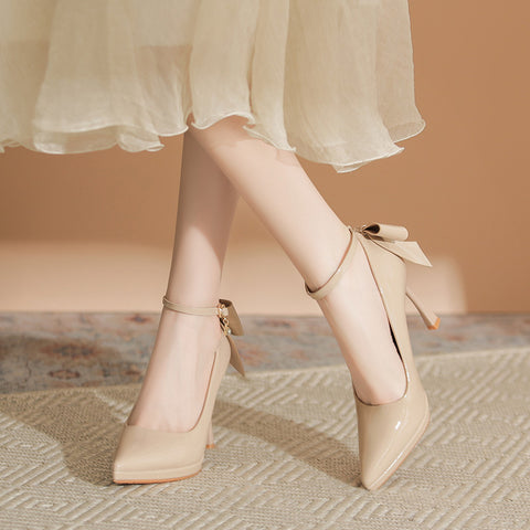 Women's Patent Leather French Style Waterproof Platform High Heels