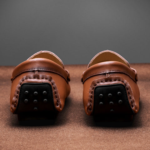 Men's Leather British Casual Fashion Metal Buckle Breathable Loafers