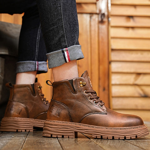 Men's Genuine Leather Retro British Shock Absorbing Workwear Boots