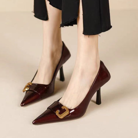 Women's Patent Leather French Temperament Shallow Mouth Stiletto High Heels