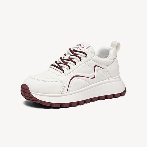 Women's Genuine Leather Casual Versatile Thick Sole Non-Slip Sneakers