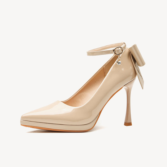 Women's Patent Leather French Style Waterproof Platform High Heels