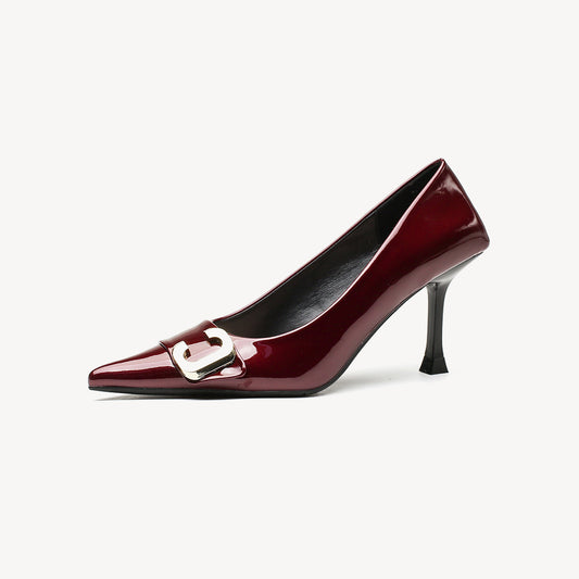 Women's Patent Leather French Temperament Shallow Mouth Stiletto High Heels