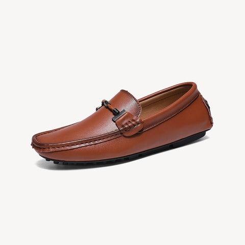 Men's Leather British Casual Fashion Metal Buckle Breathable Loafers