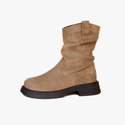 Women's Suede Retro Fashion Versatile Breathable Thick-Soled Short Boots