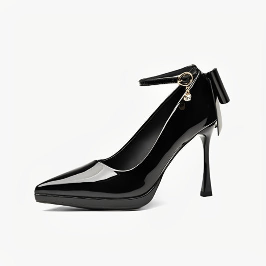 Women's Patent Leather French Style Waterproof Platform High Heels