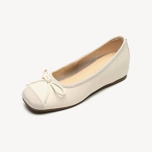 Women's Genuine Leather Retro French Sweet Bow Flats