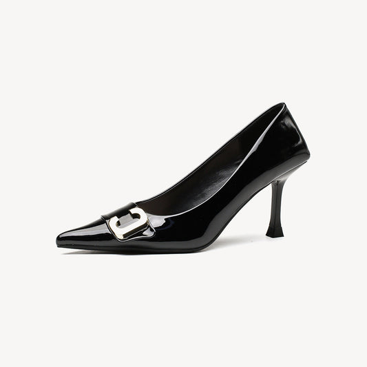 Women's Patent Leather French Temperament Shallow Mouth Stiletto High Heels